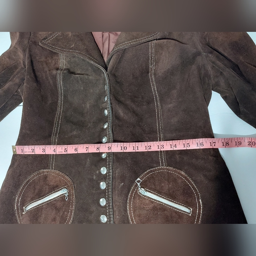 Vintage 60s 70s Brown Suede Jacket - Size L - Picture 6 of 8